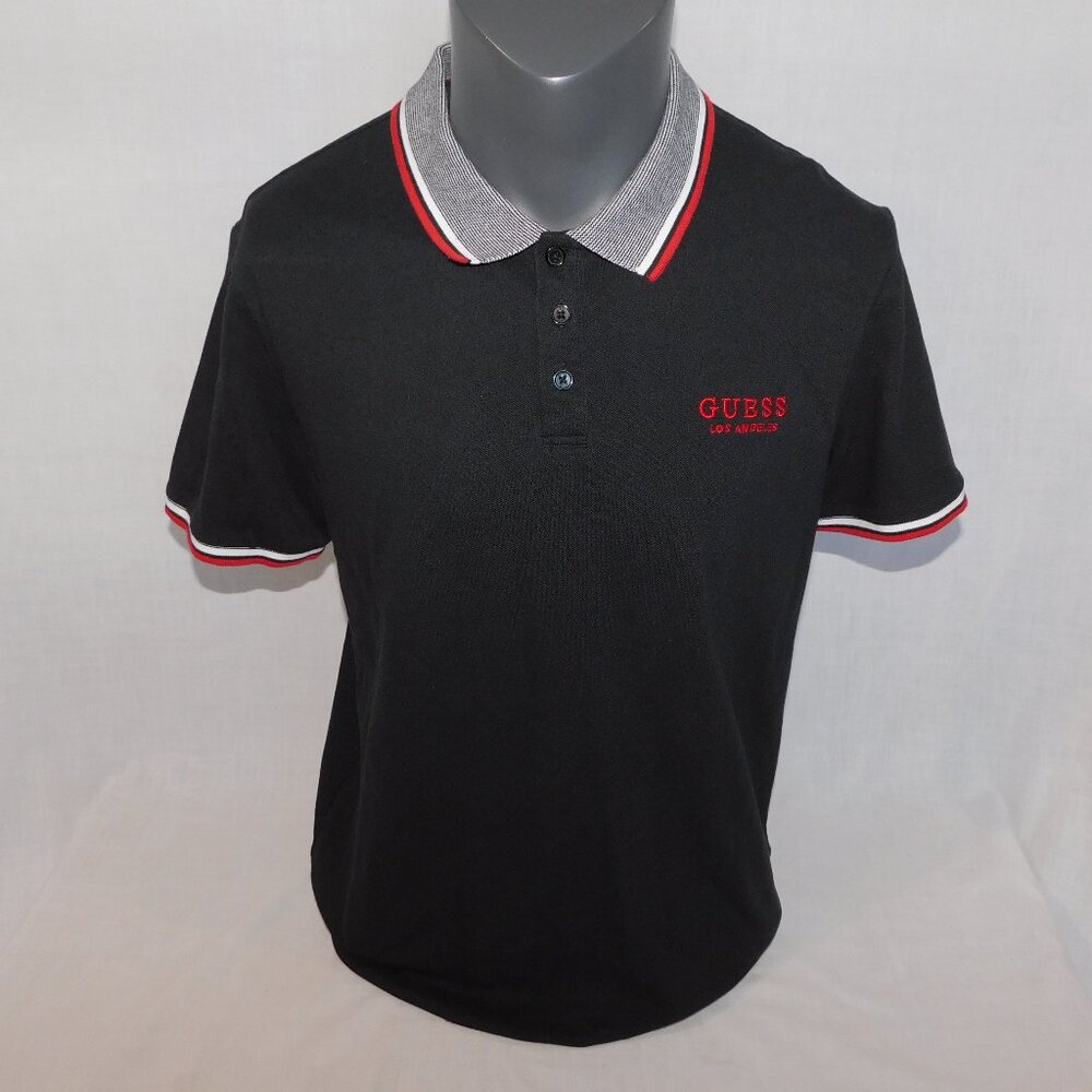 Guess Los Angeles Mens L Blue Red White Piquet Polo Shirt
